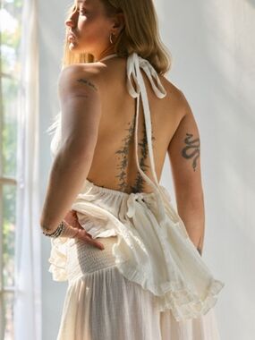 Open-Back Cream Halter Maxi Dress